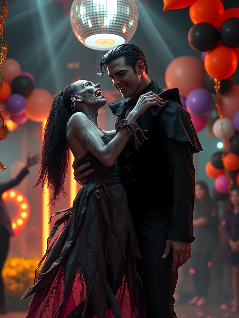 Vampire and zombie having a dance.