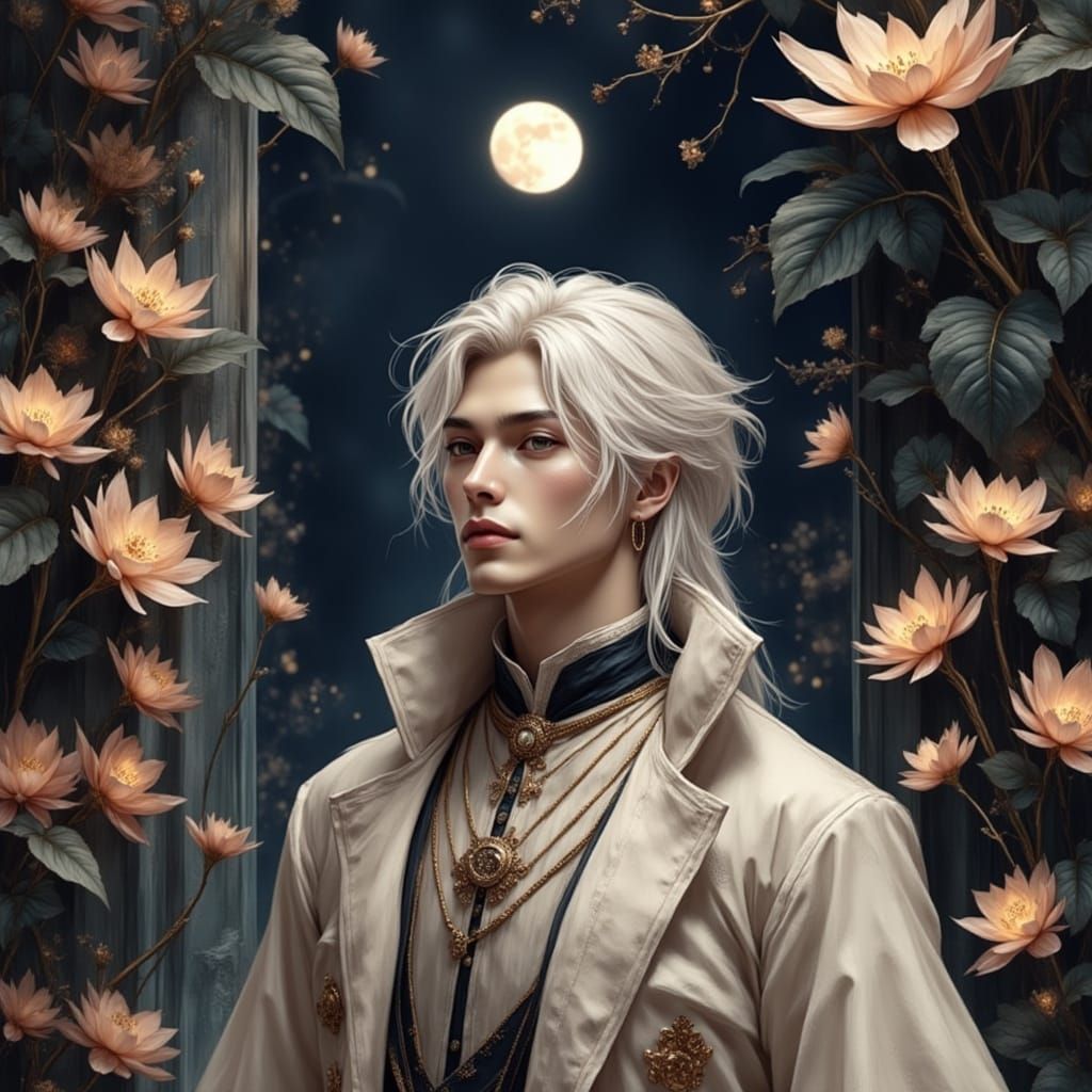 Fantasy Prince in Moonlit Garden, Gothic Chinese Style