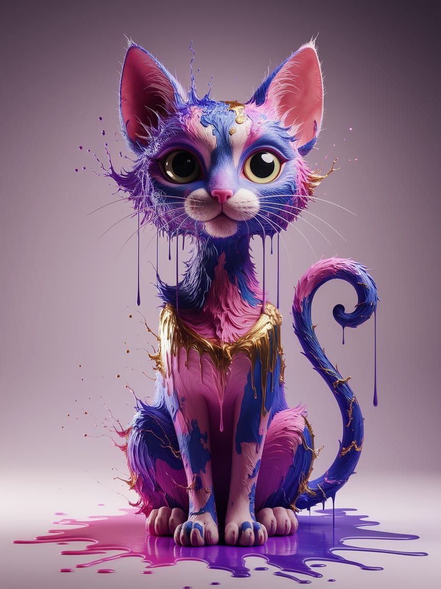 Surreal Feline Form in Dripping Abstract Sculpture