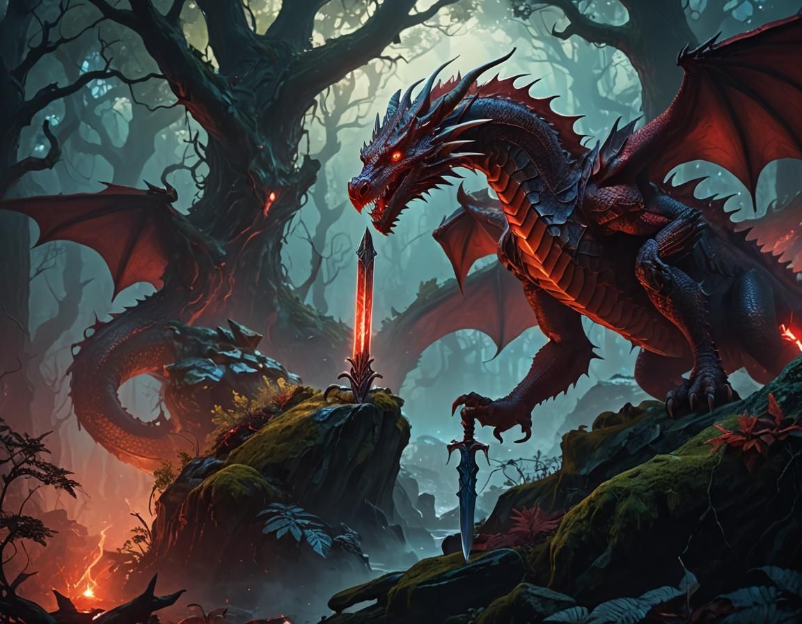 Dragon Born in Mystical Forest, Digital Art