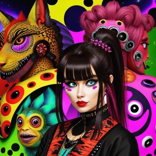 Surreal Ink Art: Weird Creatures with Girl's Face