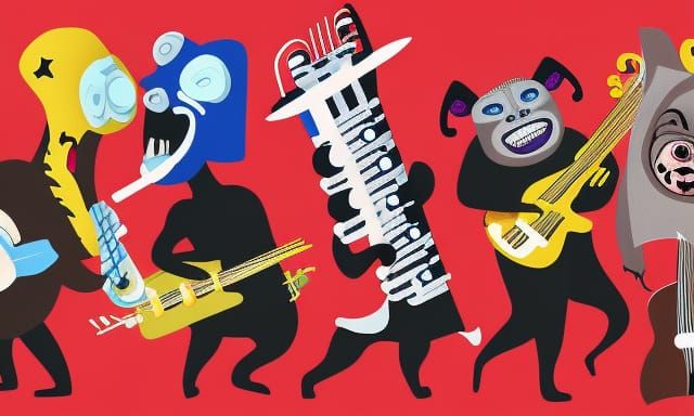 Animal Band Plays Musical Instruments in Cartoon Style