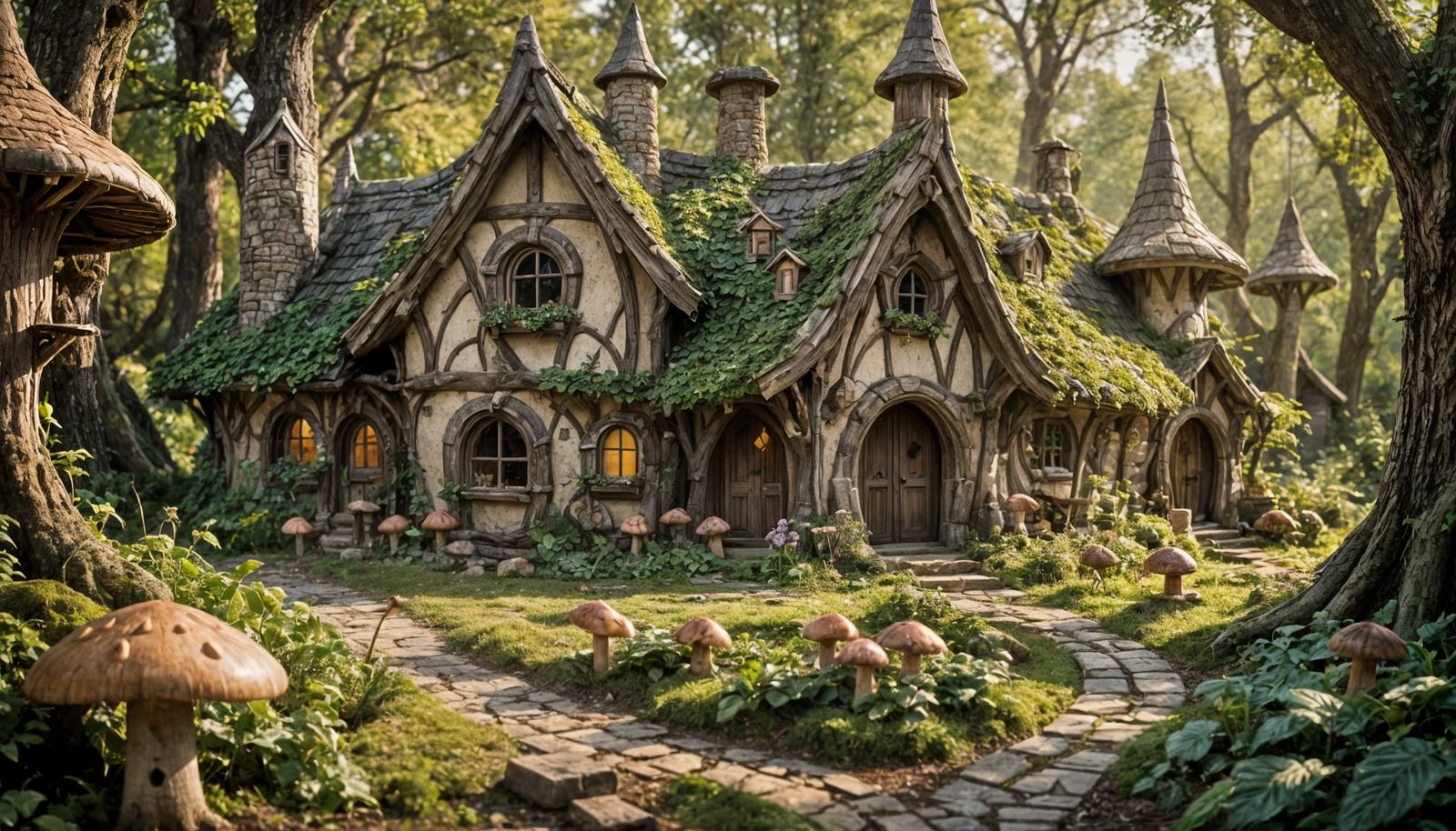Enchanted Elven Cottage in a Mushroom Forest