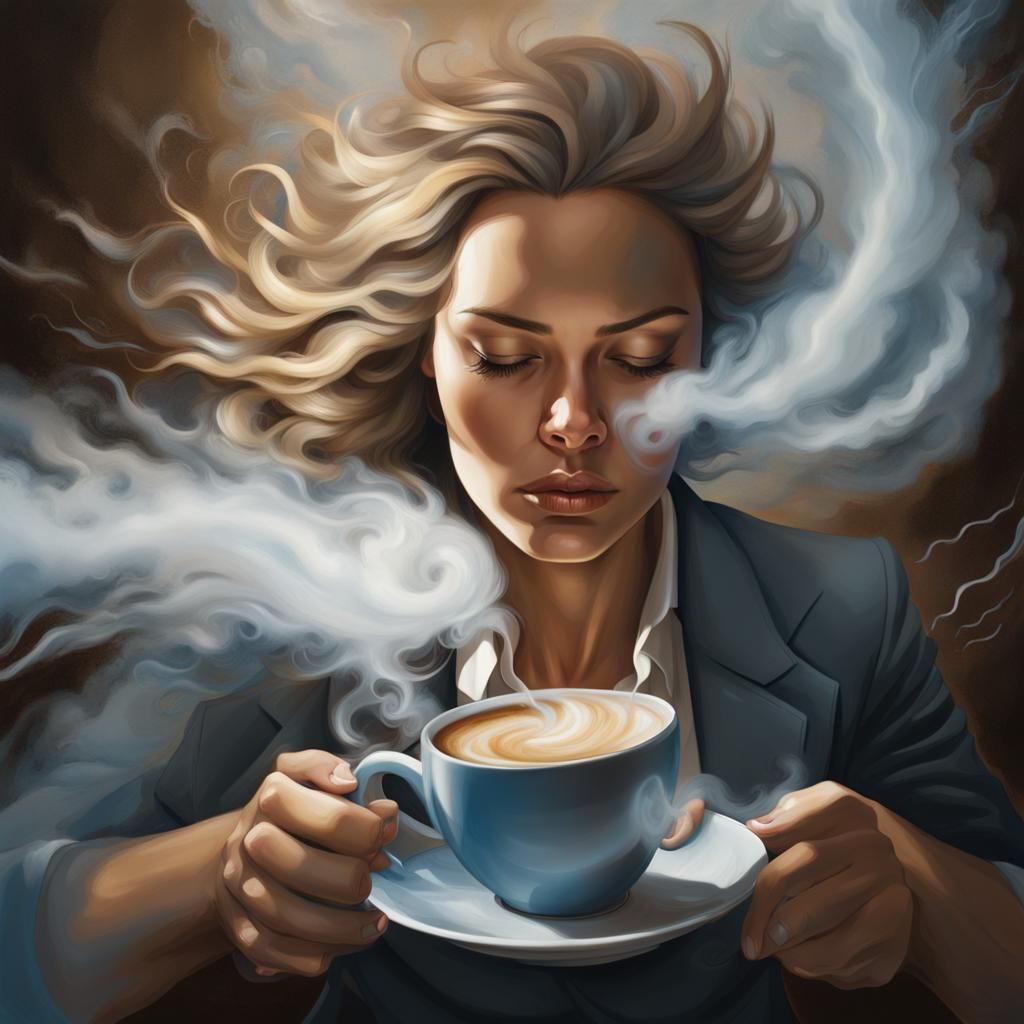 Boreal Portrait with Coffee Steam in Pastel Colors