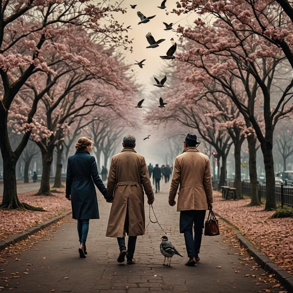 Birds Surround Blushing Couple Holding Hands