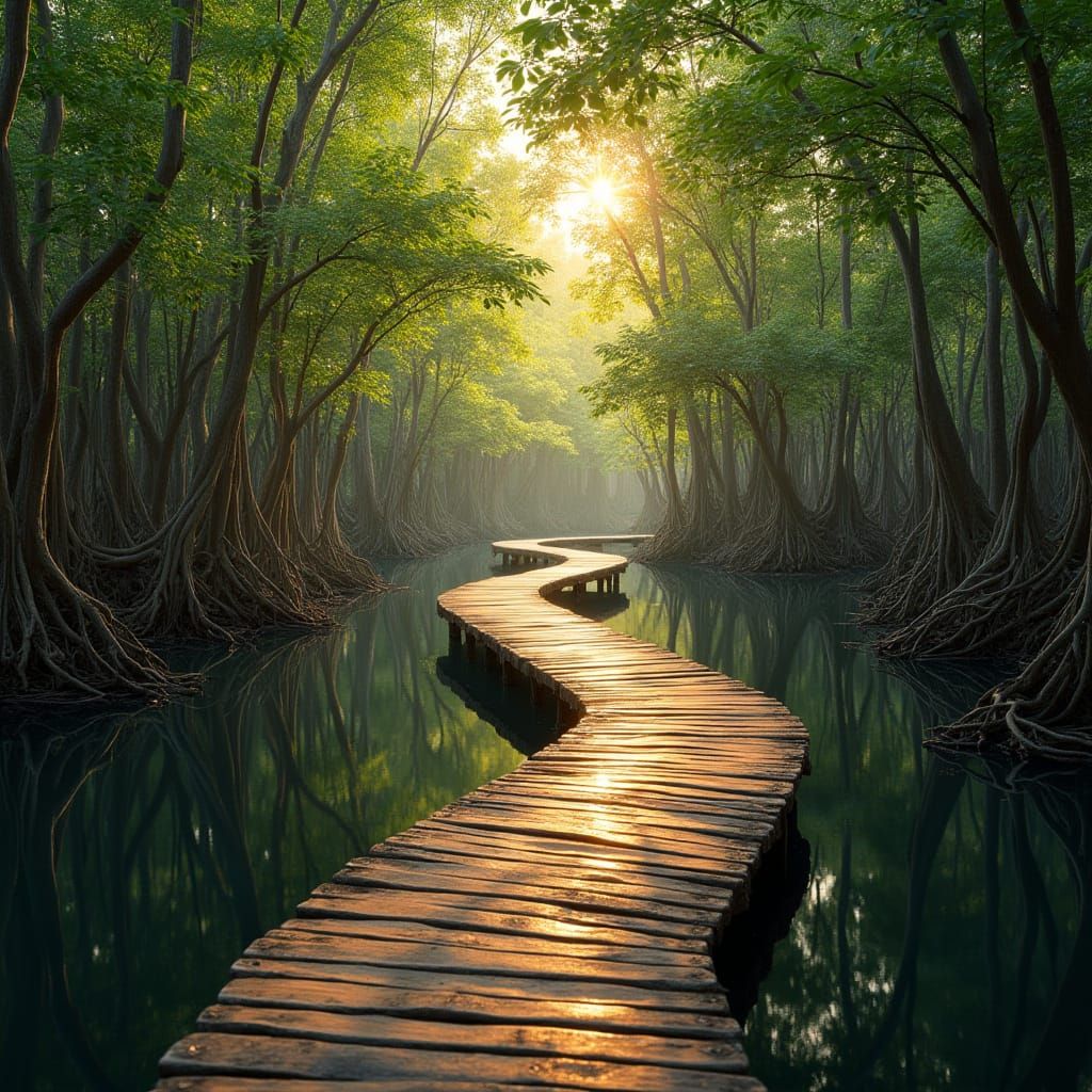 Surrealistic Mangrove Forest Landscape in Photorealistic Sty...