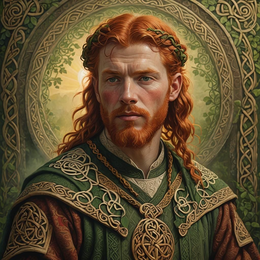 Proud Red-Haired Irishman in Celtic Folk Art
