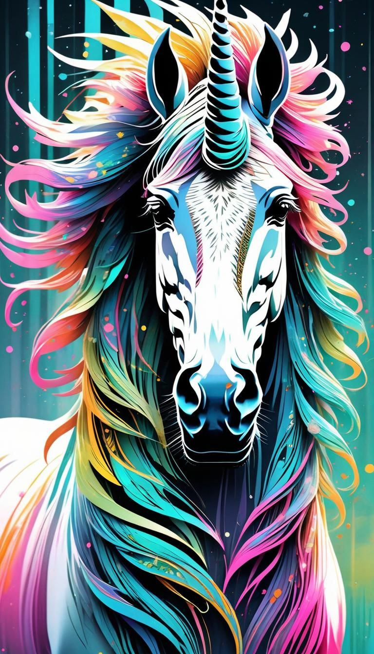 Filigree Fractal Unicorn with Pink Hair in Pastel Ink