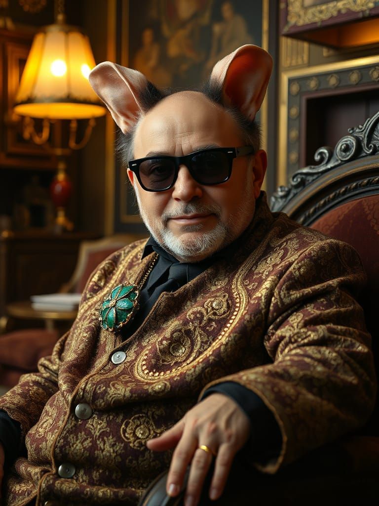 Danny DeVito in Opulent Rat Attire, Hyperrealistic Cubist Ar...