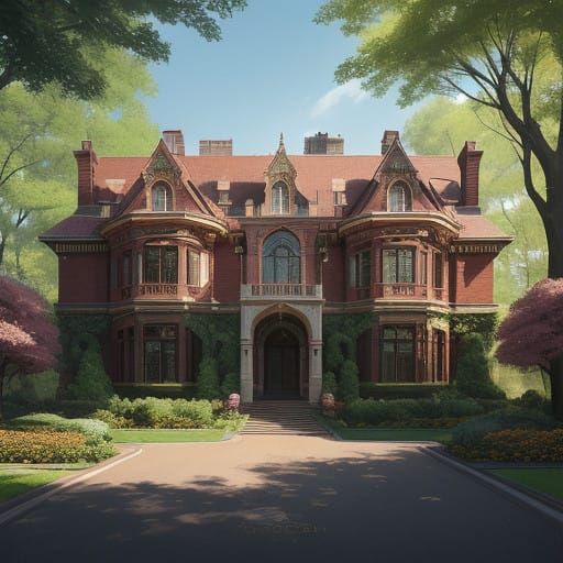 Victorian Mansion Amidst Vibrant Bloom