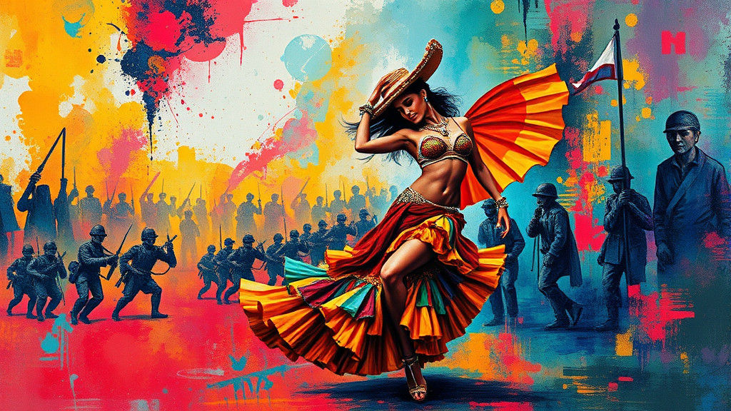 Dynamic Samba Dancer with Abstract Impasto Background