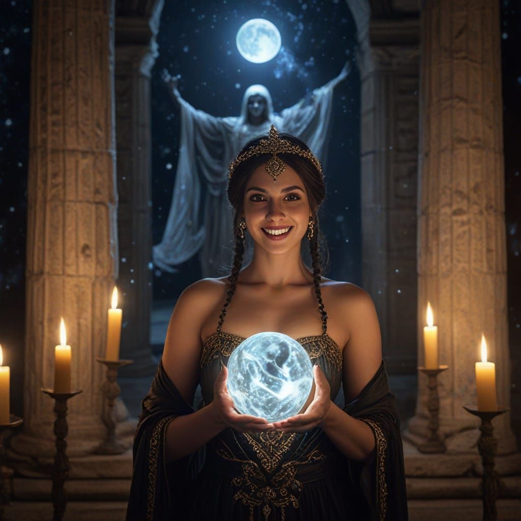 Goddess Hera as Sorceress in Eerie Greek Temple