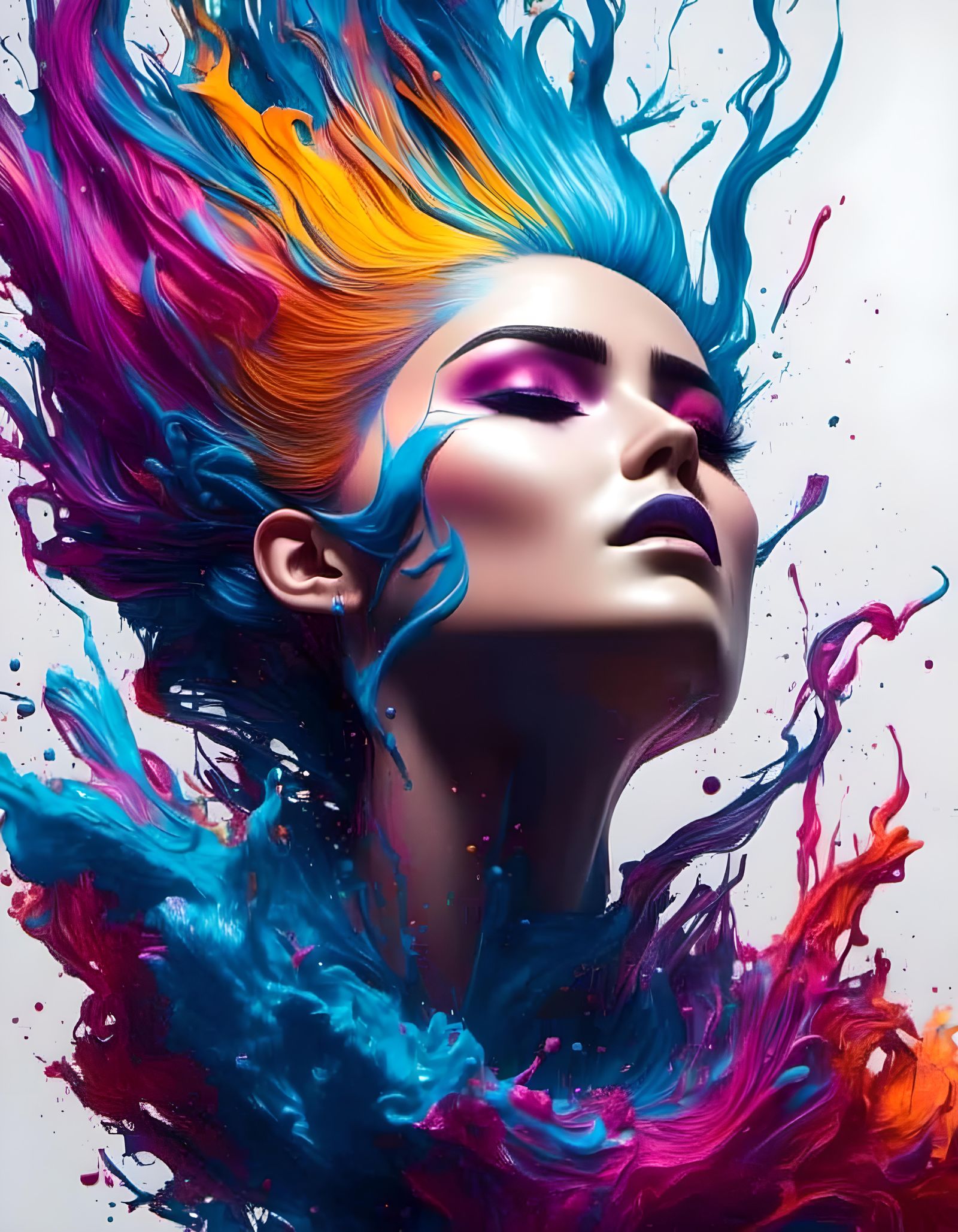 Exploding Head with Acrylic Paint Illustration