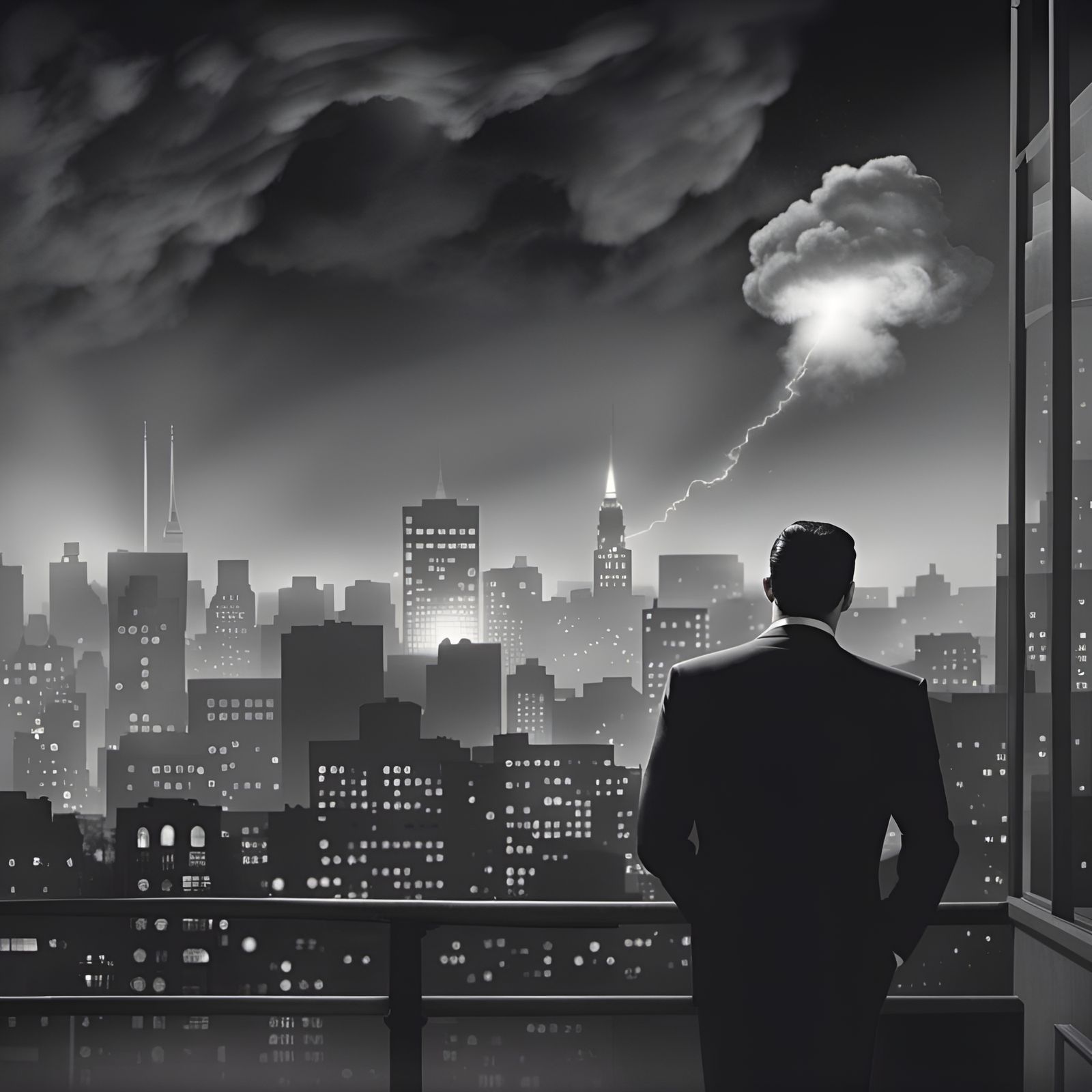 Man Smoking, City Lights at Night