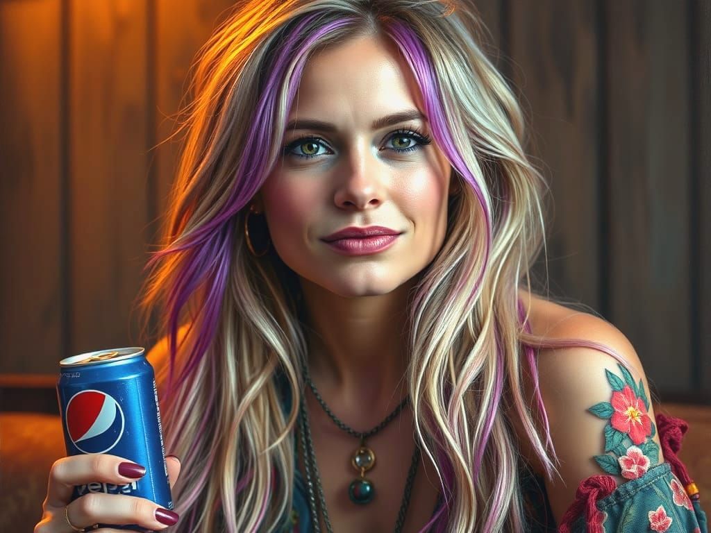 Bohemian Woman with Purple Hair, Impasto Portrait