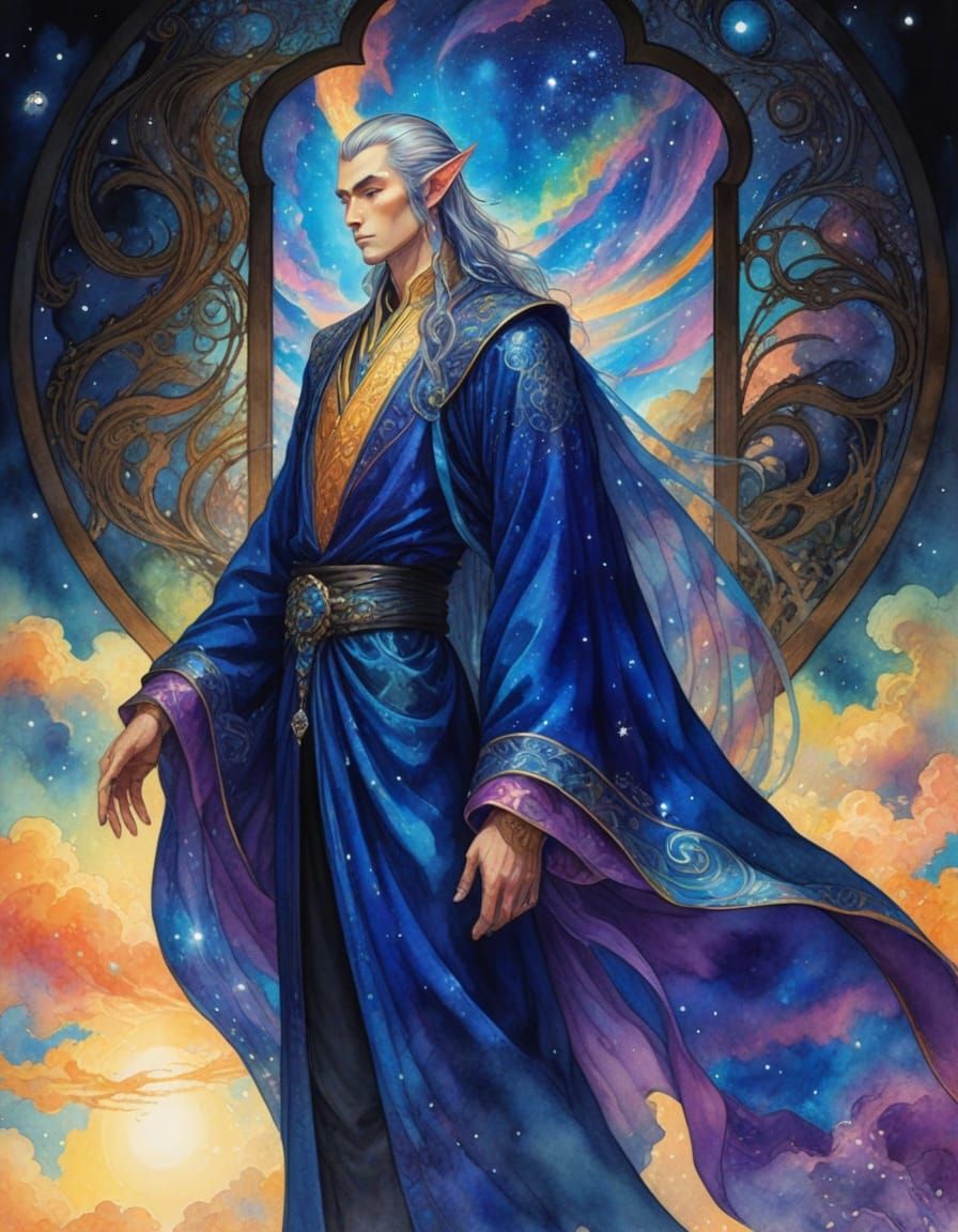 Elegant Celestial Elf in Dreamy Oriental Setting