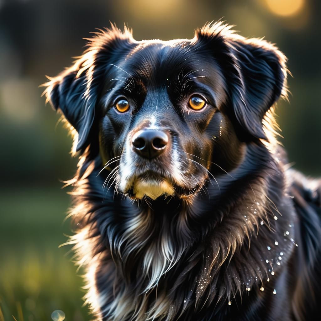 Photorealistic Portrait of Black Dog with White Mustache