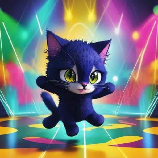 Funny Cartoon Cat Dancing in Vibrant Digital Art