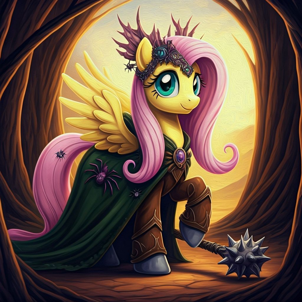 Fluttershy as Spider Druid with Mace Oil Painting