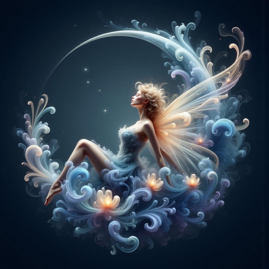 Ethereal Crescent Moon Fairy in Dreamy Fantasy Art