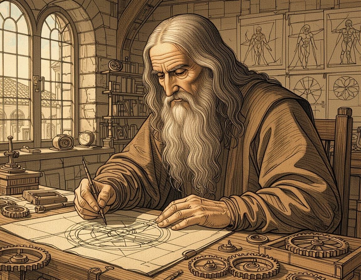 Da Vinci's Flying Machine: Painterly Realism