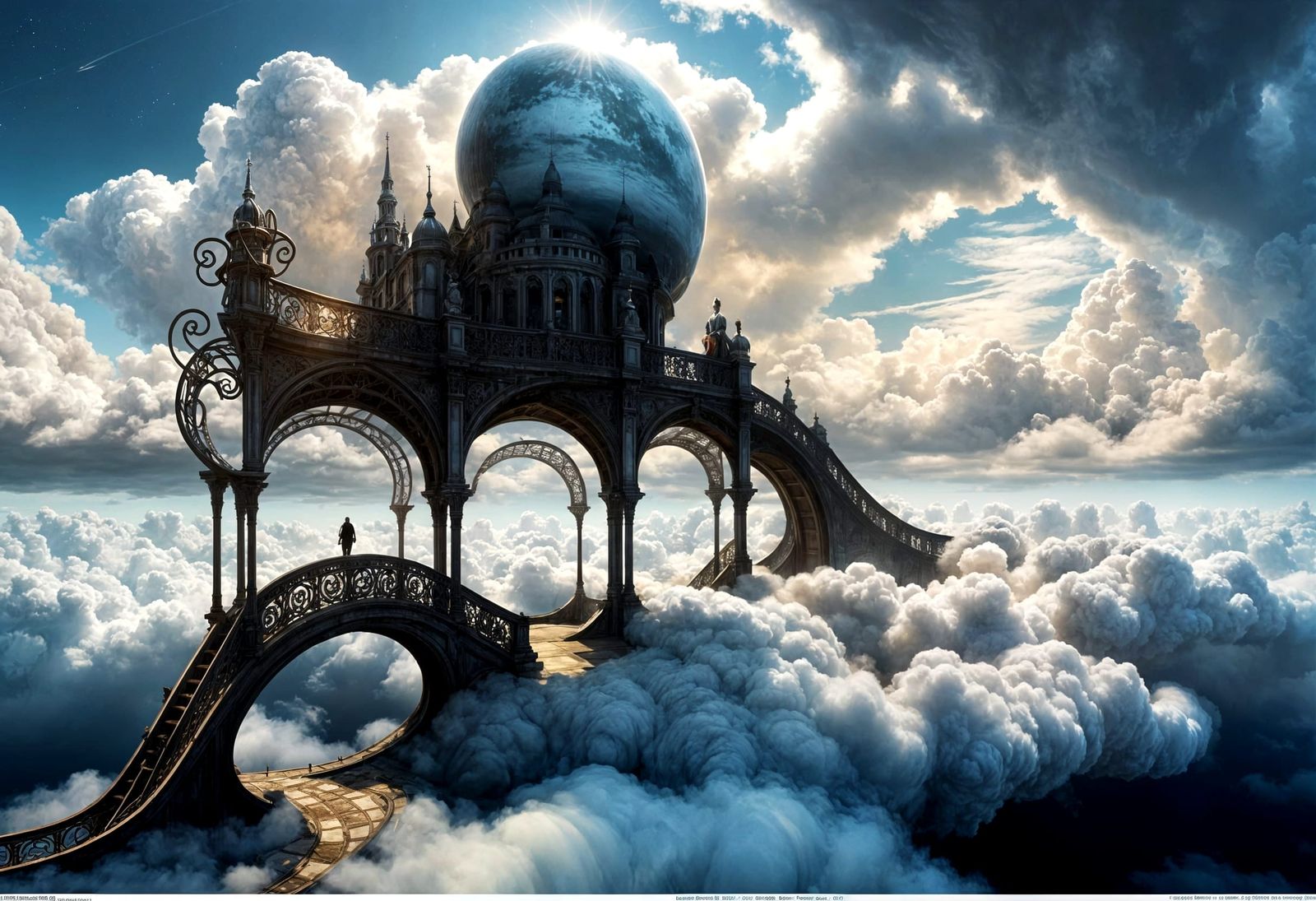 Surreal Skywalk: Liminal Space with Cloud Swirls
