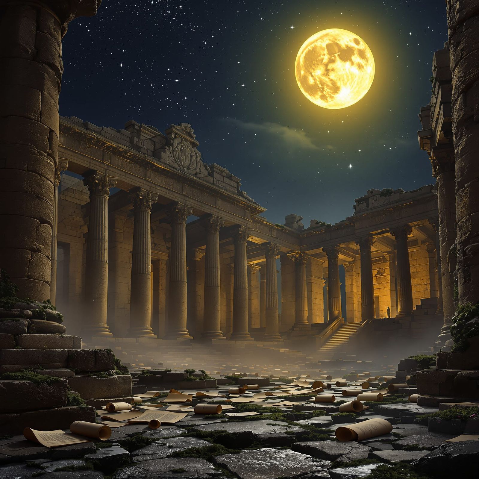 Moonlit Ruins of the Library of Alexandria