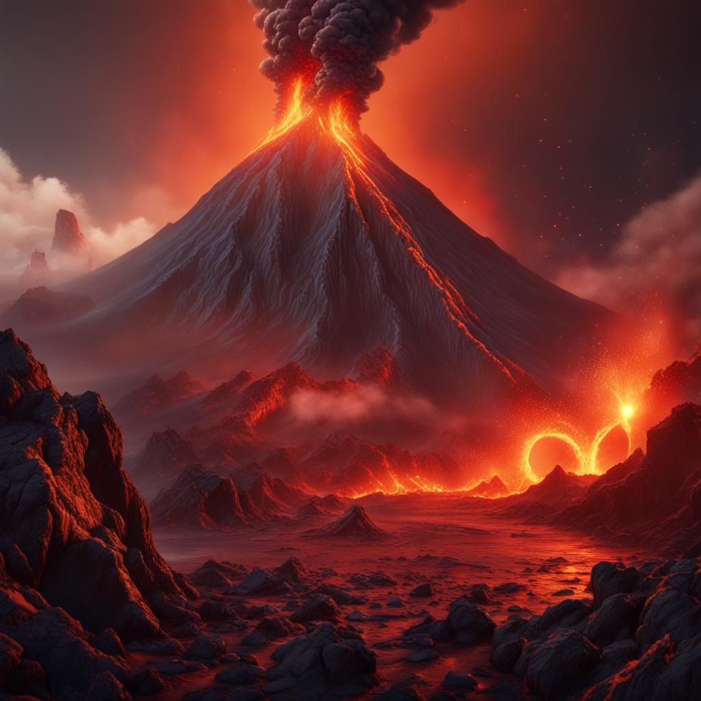 Fantastical Volcano Eruption: Detailed Matte Painting
