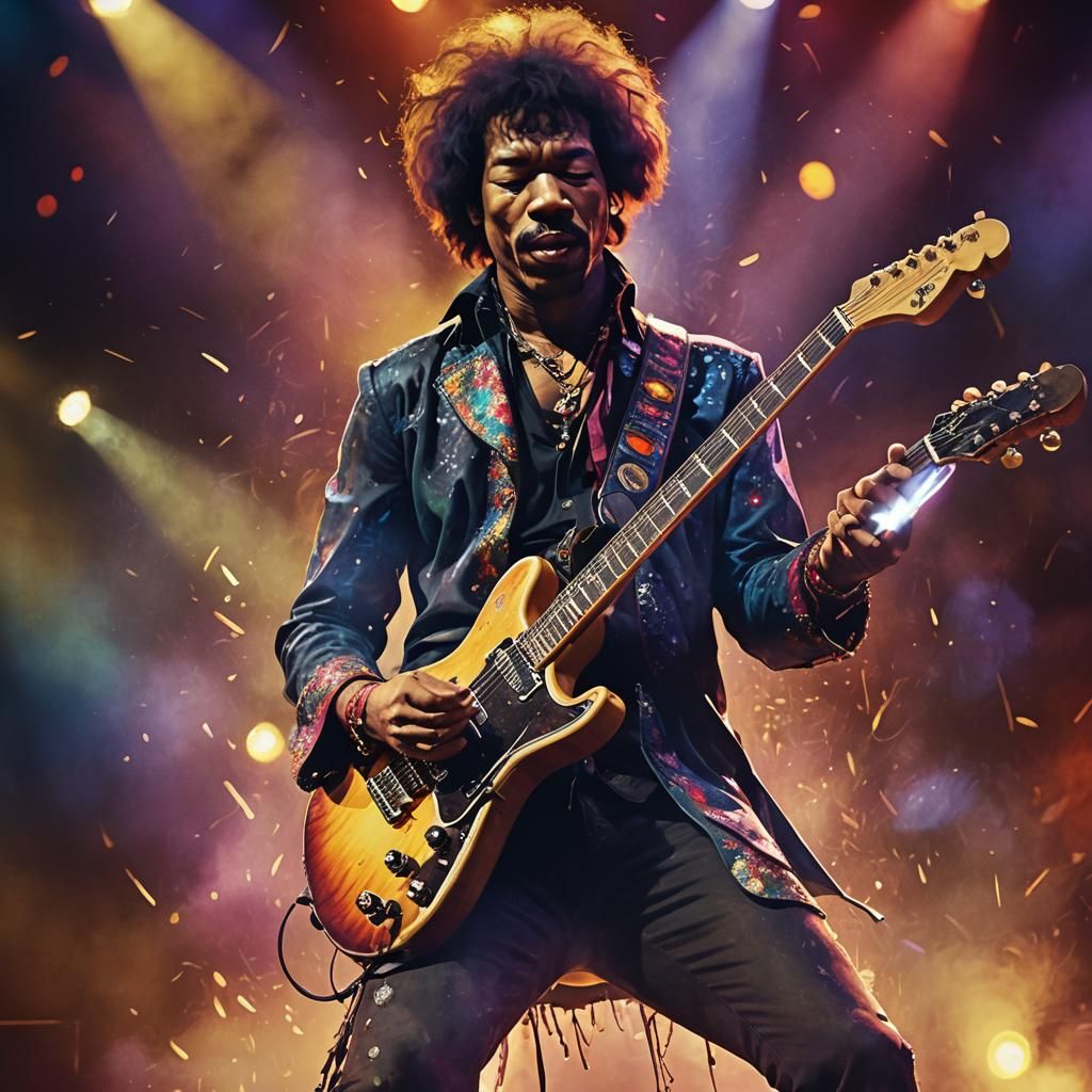 Electric Guitarist in Concert with Dynamic Lighting