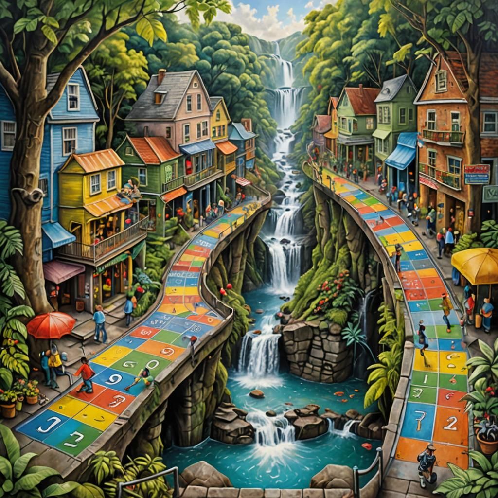 Surreal Chutes and Ladders Chalk Art Illusion