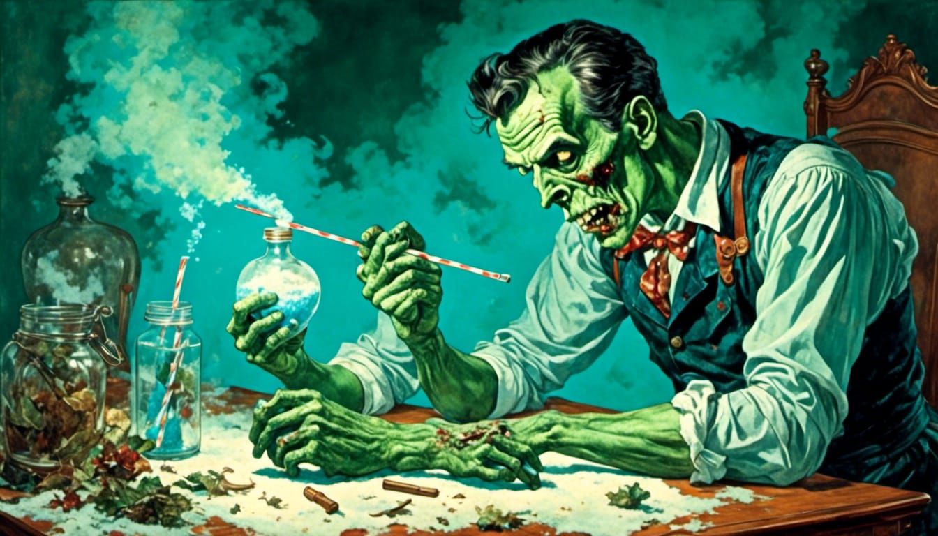 Zombie Snorting Powder in Fairytale Rockabilly Style