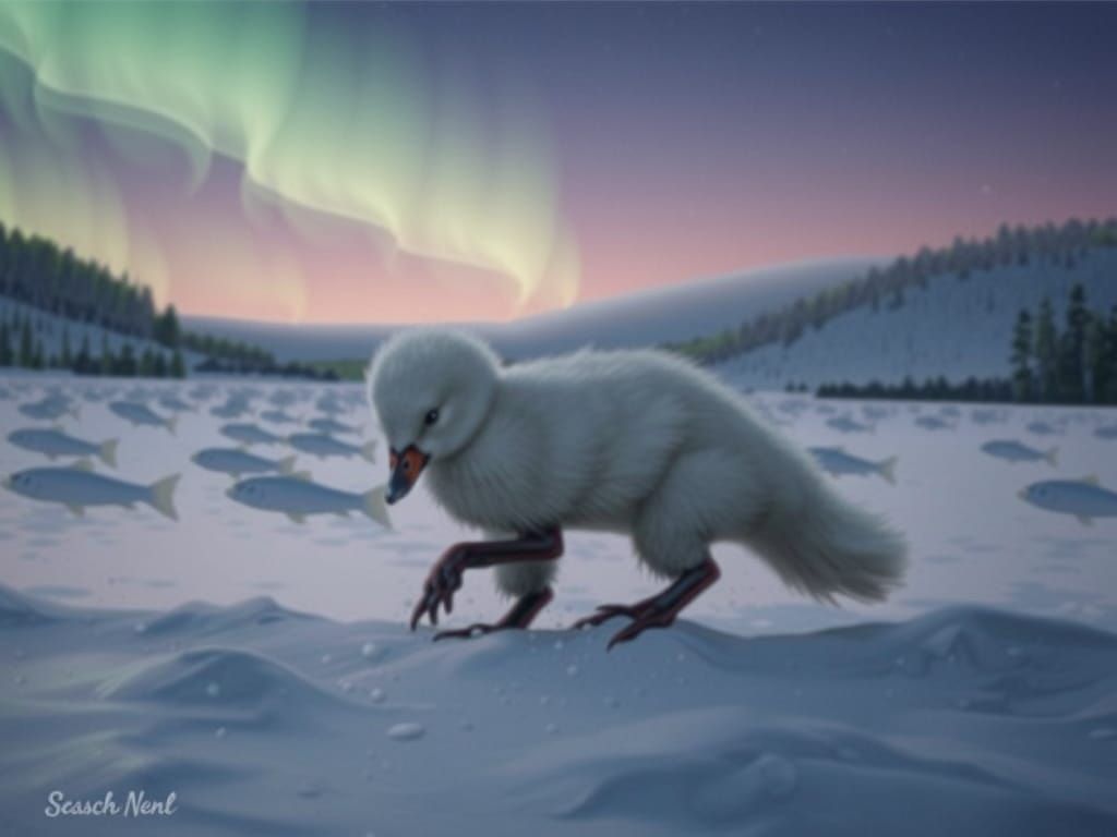 Ducklings in Autumn Lake: Realistic Audubon-Style Scene