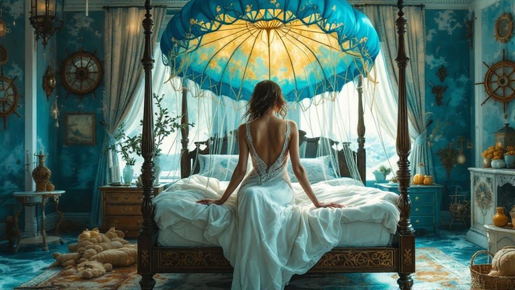 Dreamlike Levitation Above Ocean Bed, in Surrealist Style