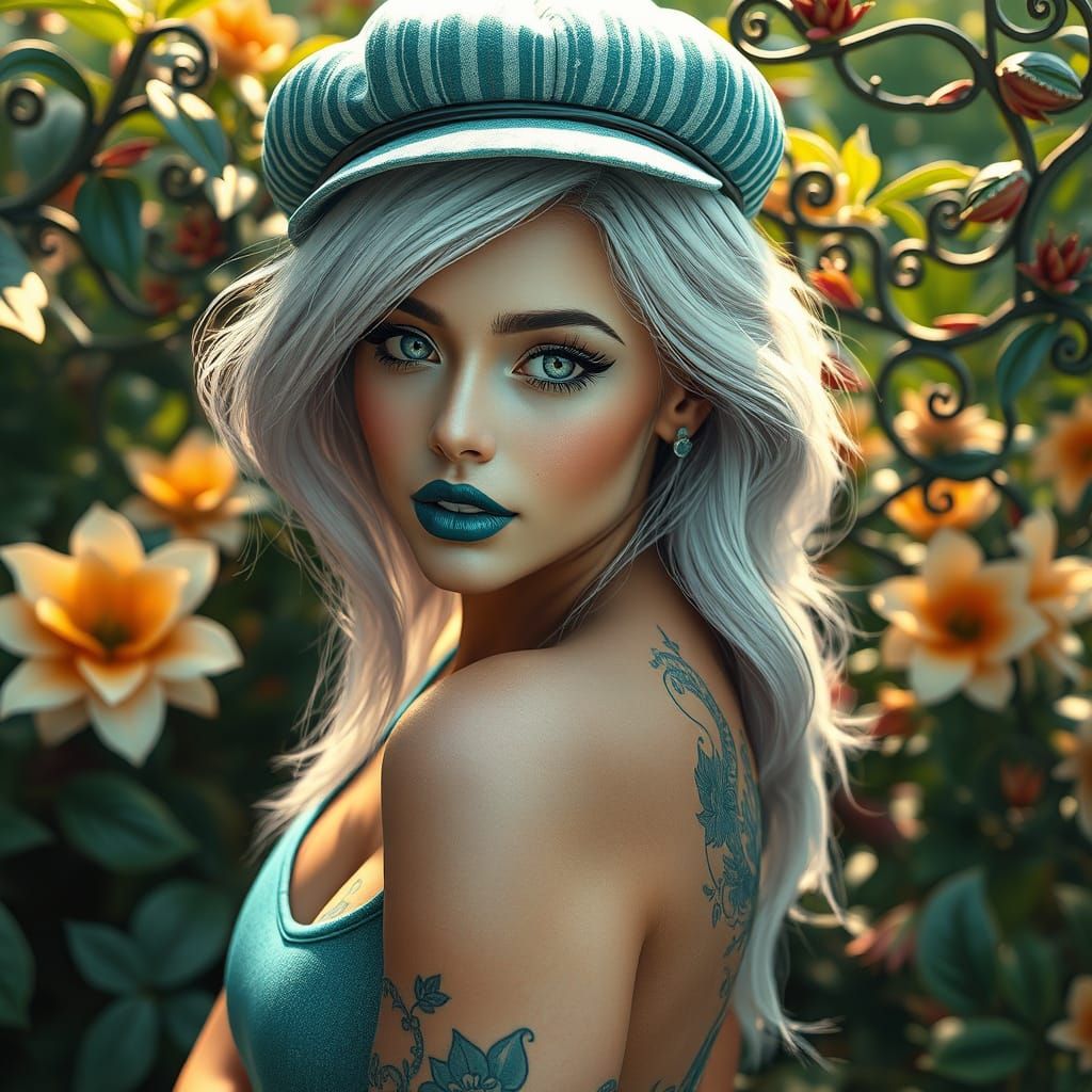 Ethereal Beauty in Teal Hues, Platinum Silver Hair