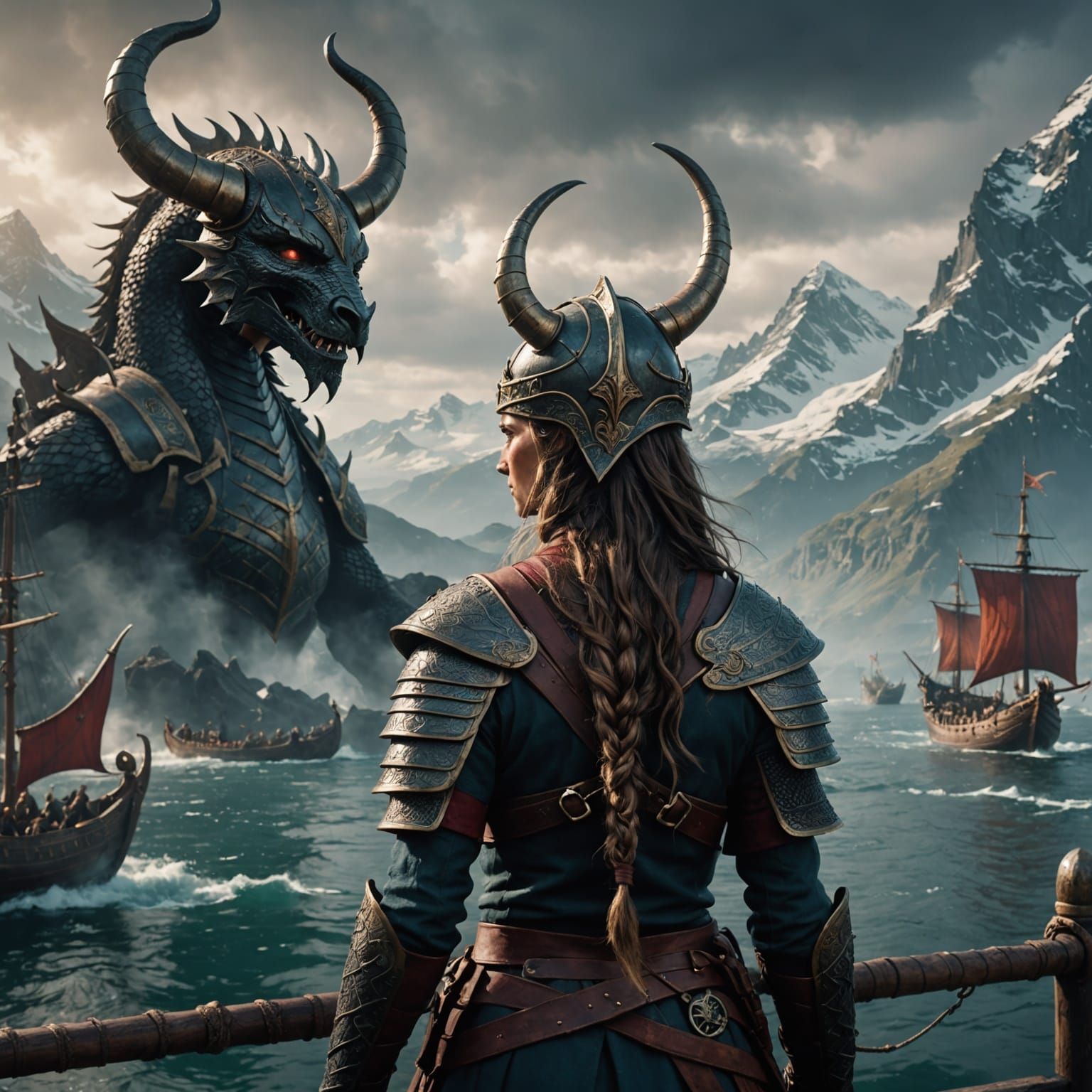 Ethereal Valakrye Warrior Contemplates Viking Odyssey Amid M...