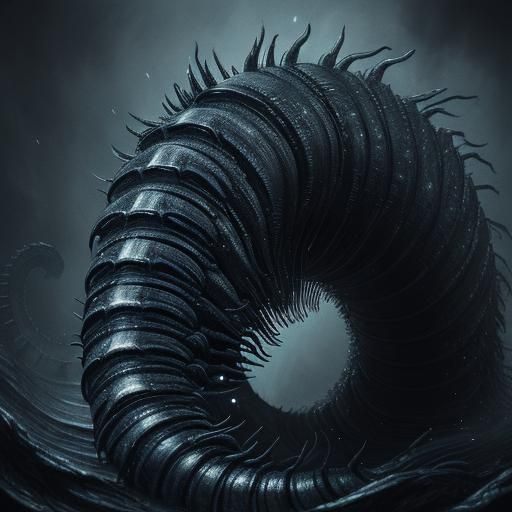Giant Centipede Emerges from Void in Ink Wash