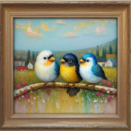 Cute Birds in Neo-Impressionist Expressionist Style
