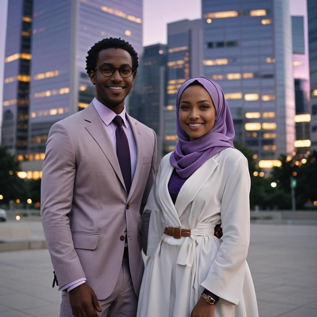 Hyperrealistic Portrait of a Couple in Front of Office
