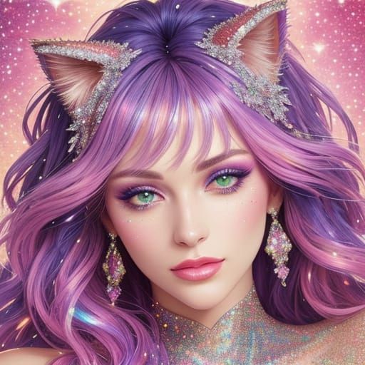Shimmering Kitten Portrait in Iridescent Style
