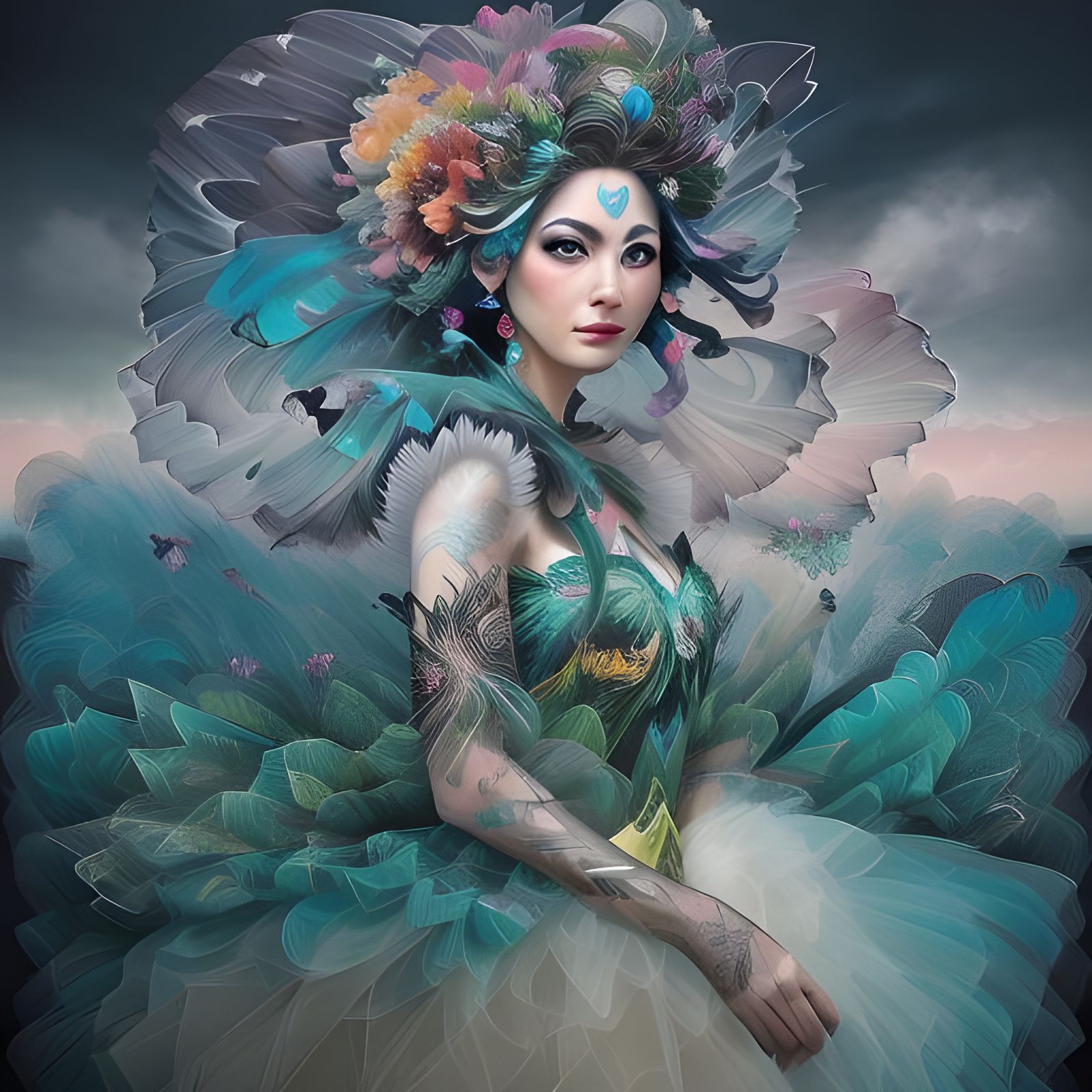 Whimsical Ink Storm Goddess Metamorphosis