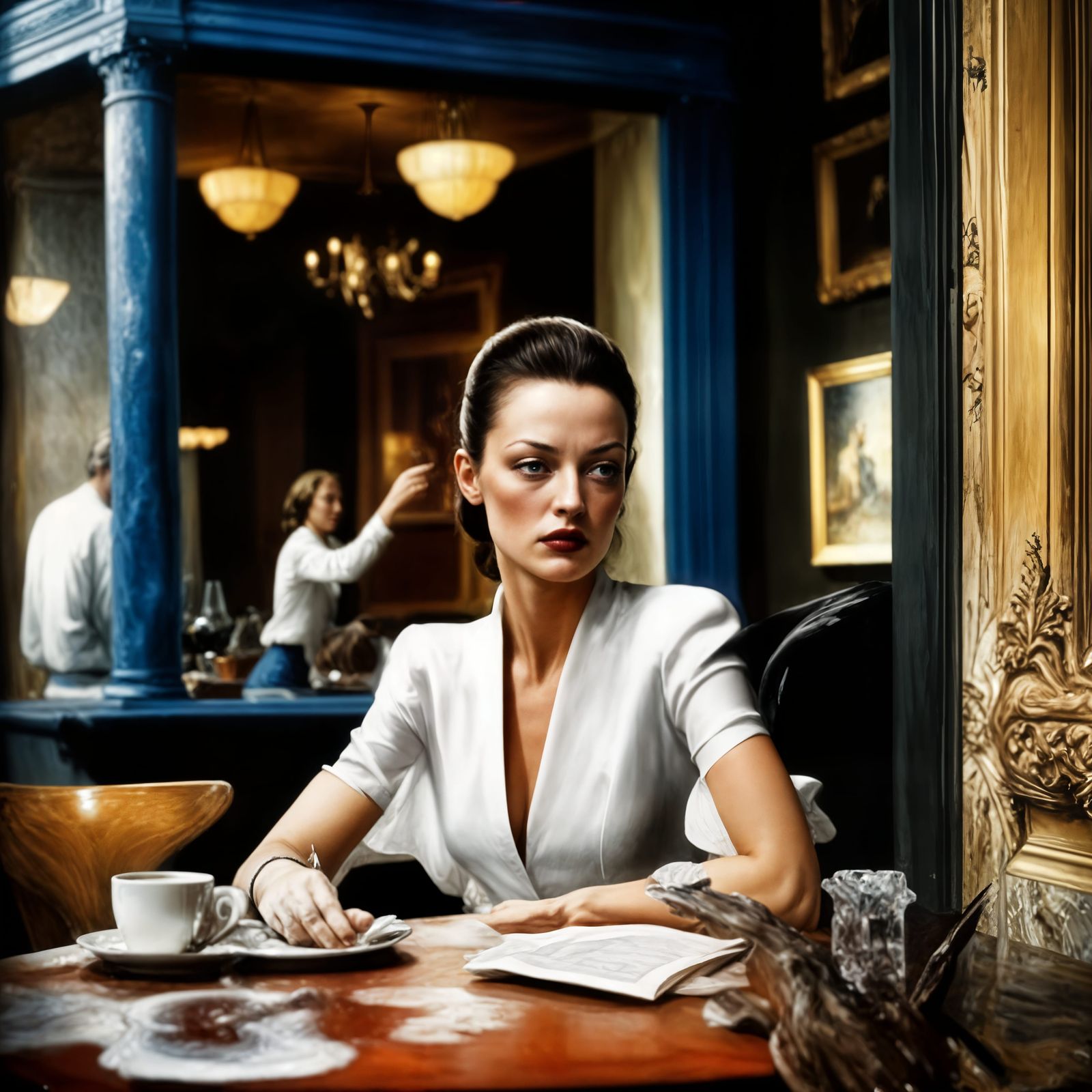 Alone with her work.