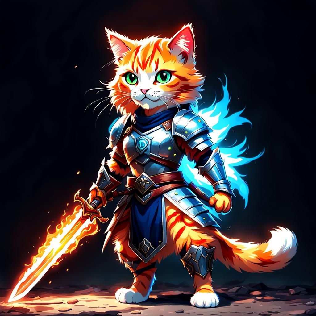 Fiery Sword Cat Furry Digital Art