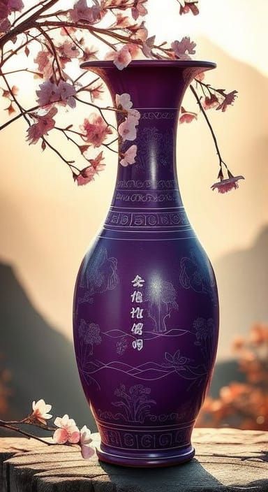 Purple Vase in Chinese Mountain Landscape
