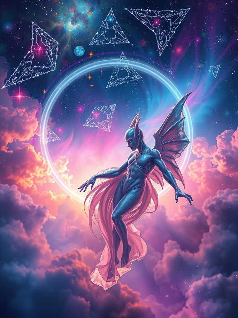 Bioluminescent Spirit Forms in Cosmic Dreamscape