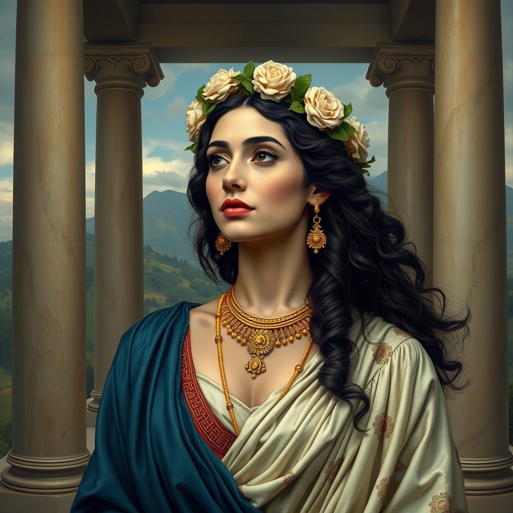 Greek Woman Portrait in Surreal Style