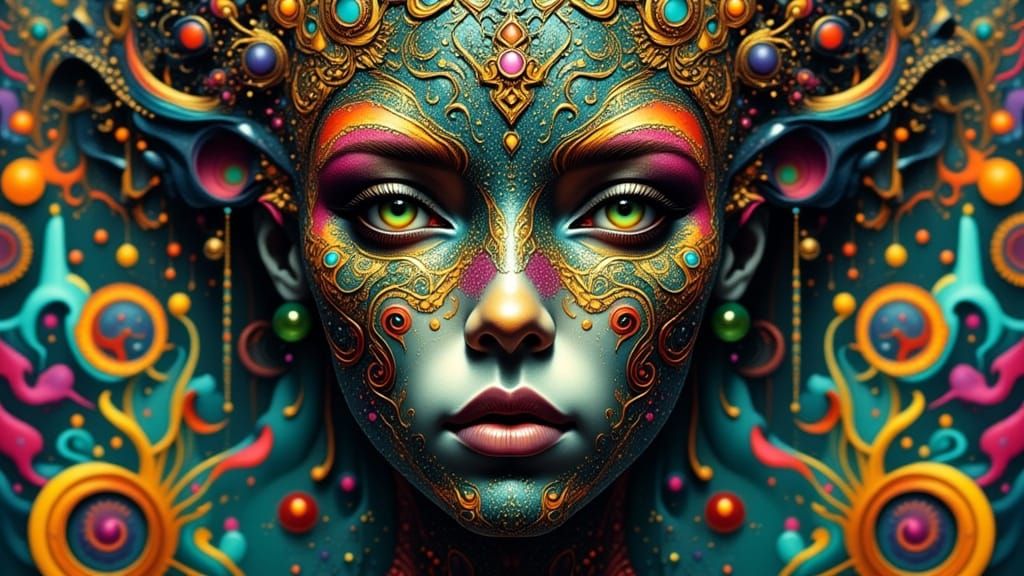 Alien Mandala Portrait in Deco Surreal Style