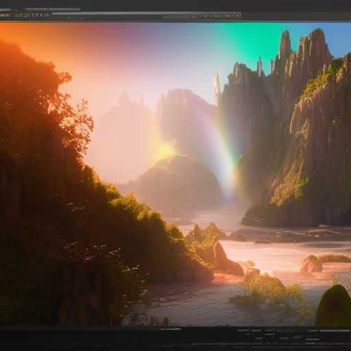 Spaceship Rainbow Beams Reflected, Detailed Matte Painting