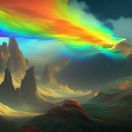 Spaceship Rainbow Beams: Detailed Digital Matte Painting