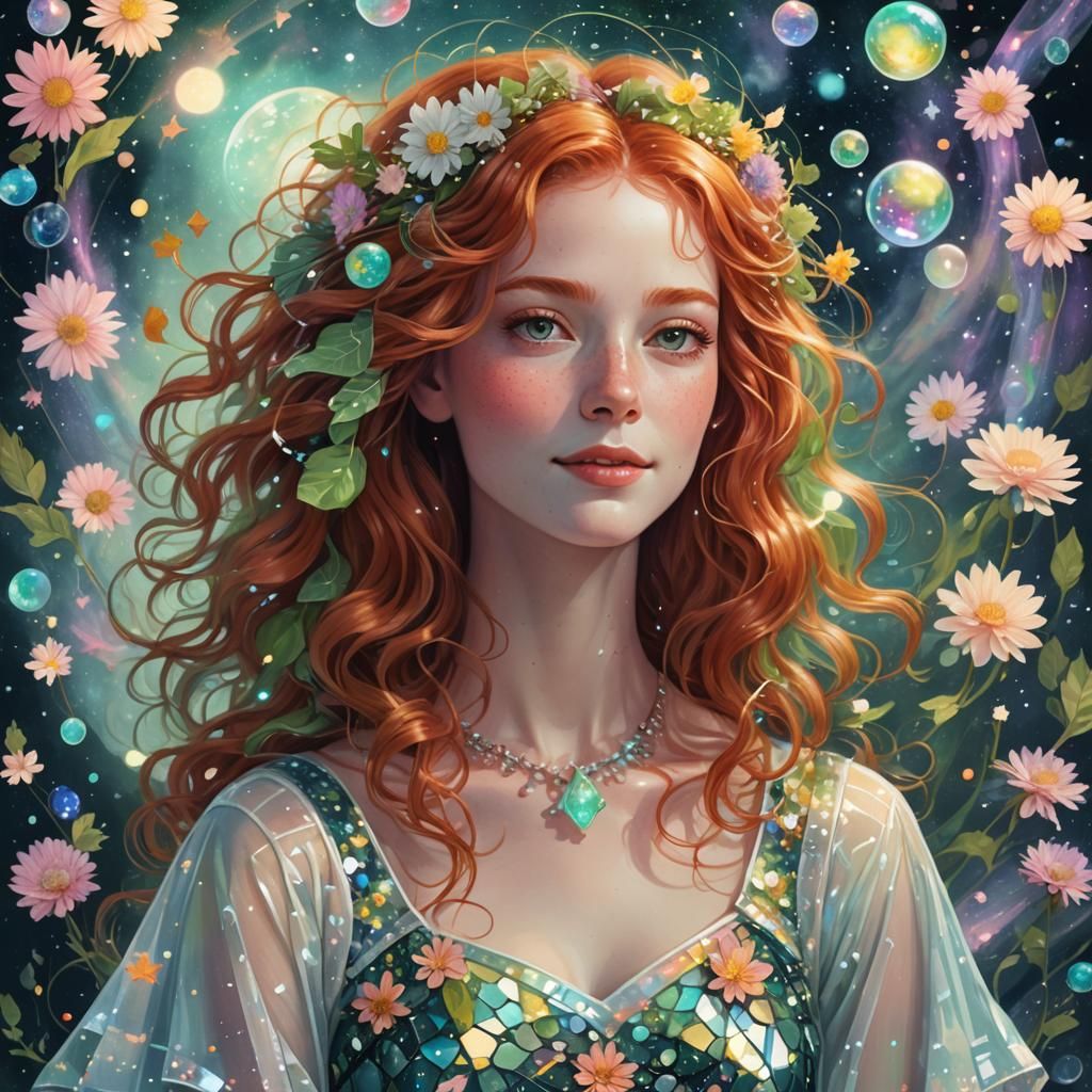 Smiling Redhead with Stars: Astral Illustration