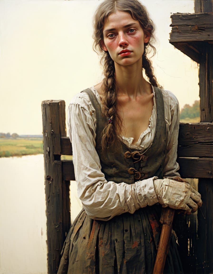 Claudine à la capeline - Post Impressionist Portrait Oil Pai...